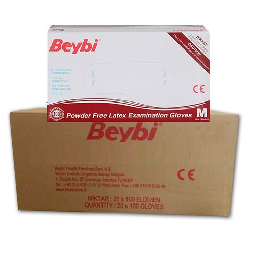 Beybi Lateks Pudrasız Muayene Eldiveni 100 lü x 20 Paket - Medium (1 Koli)