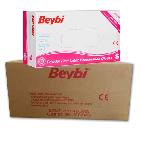 Beybi Lateks Pudrasız Muayene Eldiveni 100 lü x 20 Paket - Small (1 Koli)